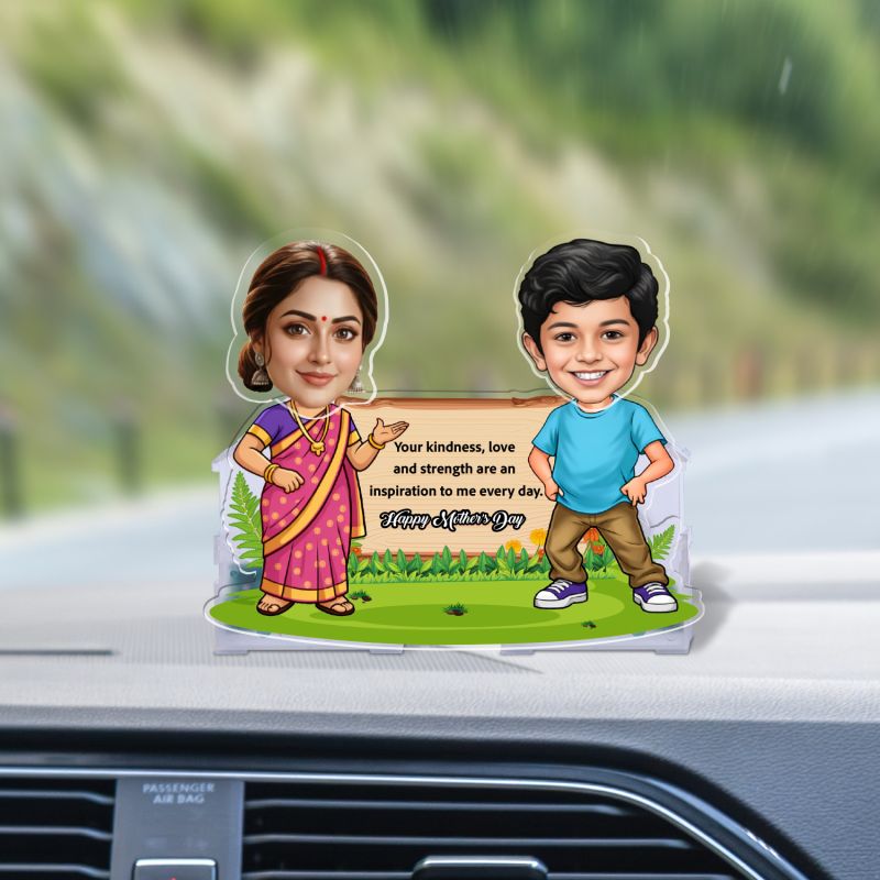 Personalized Mom & Child Theme Bobblehead Caricature with Battery Powered Moving Head Feature from Son   Memorable Gift for Mom